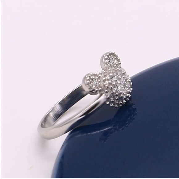 .925 Sterling Silver with White Diamond Cubic Zirconia Mickey Mouse Ring Size 8 - Picture 2 of 8